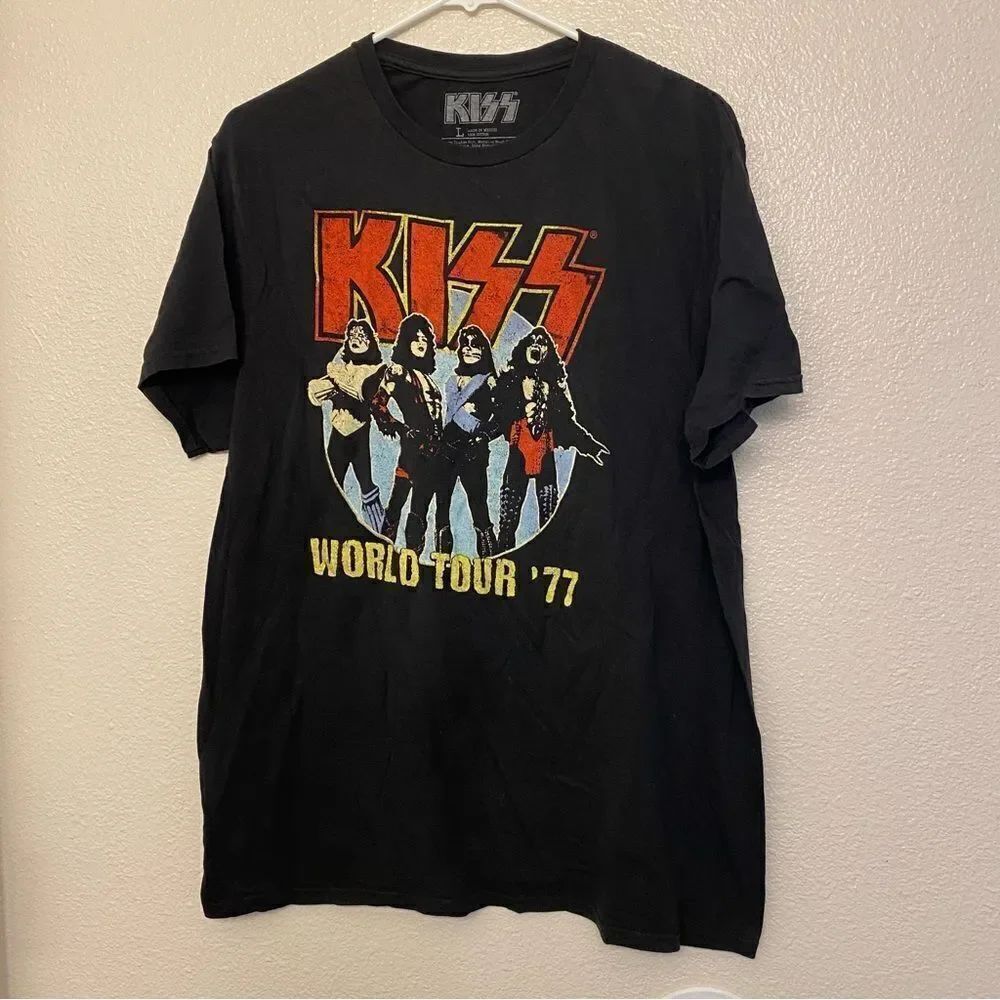 VINTAGE KISS World Tour '77 Graphic Band T-Shirt black unisex concert festival L